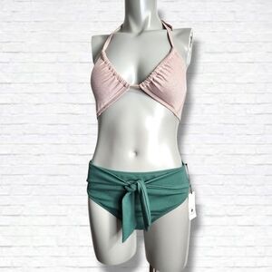 Shade & Shore Contrasting Colours String Bikini Top Mid Waist Bottoms Size S